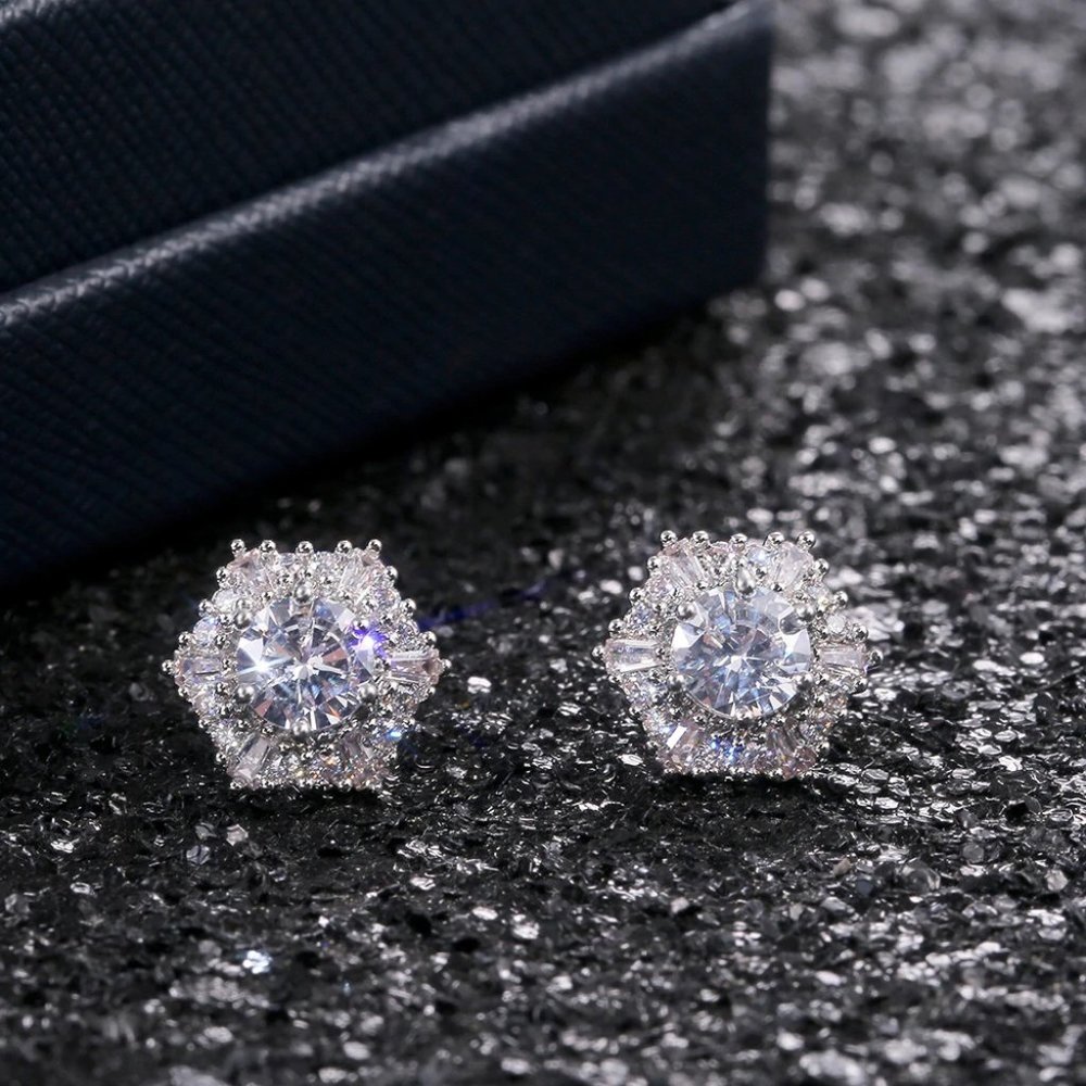 NEW 925 Sterling Silver Diamond Hexagon Earrings - Picture 4 of 7